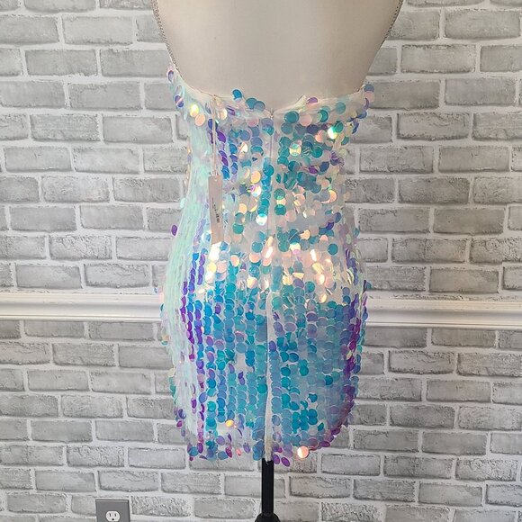 Boutique Mermaid Scales Iridescent Sequin Mini Dress Party Costume Cosplay NEW - Picture 4 of 9